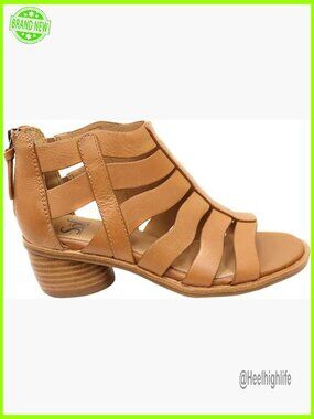 Leather Gladiator Sandals with Back Zip, Stacked Heel, Flexible Outsole